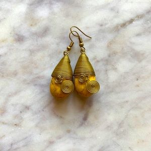 Yellow and brass handmade earrings